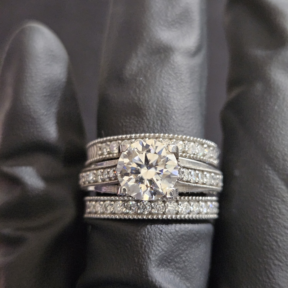 14k Certified White Gold 4.16ctw. Lab Grown Diamond Engagement Ring Set